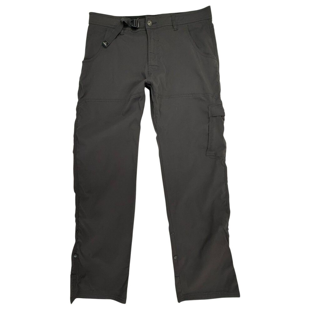 Prana Zion Pants Men 36 Gray Slim Roll Up Snap Cargo Belted Stretch Gorpcore